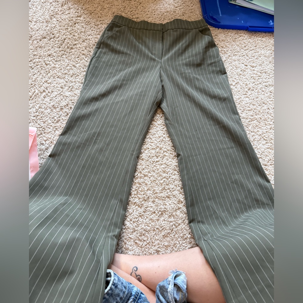 Express Olive Pinstripe Trousers
